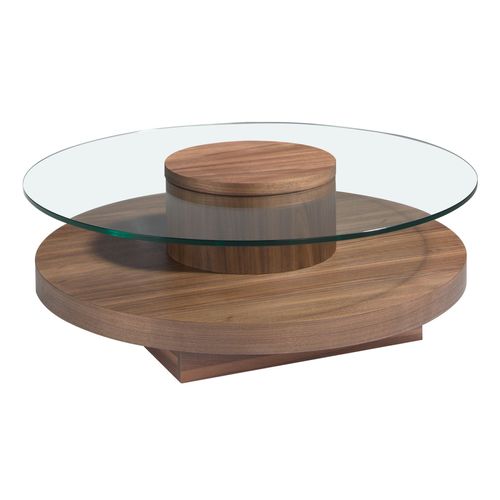 Table basse ronde noyer et verre trempé Zoka 100 cm - Élégance et modernité - Photo n°3; ?>