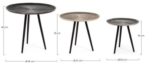 Table basse ronde en aluminium et pieds noir Ama - Lot de 3 - Photo n°3; ?>