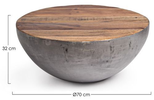 Table basse ronde en bois et acier argent Lara 70 cm - Photo n°2; ?>