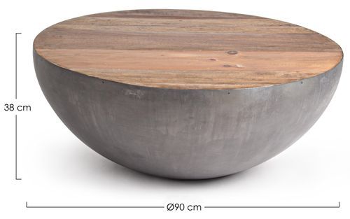 Table basse ronde en bois et acier argent Lara 90 cm - Photo n°3; ?>