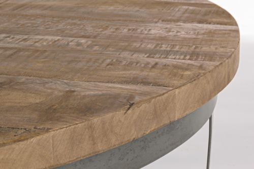Table basse ronde en bois naturel et acier gris Narda L 90 cm - Photo n°2; ?>
