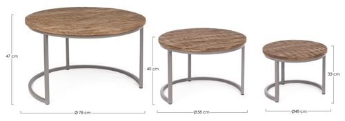 Table basse ronde en bois naturel et acier Narda - Lot de 3 - Photo n°3; ?>