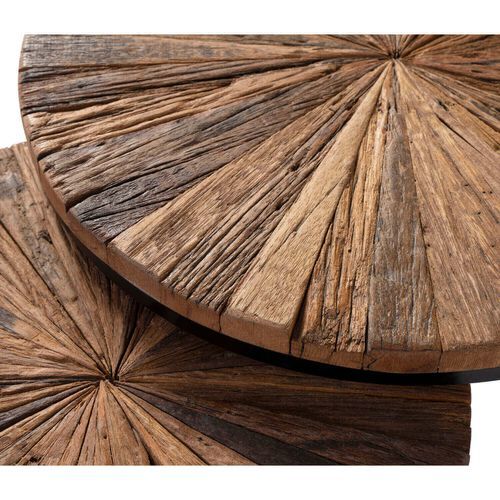 Table basse ronde gigogne style industriel bois recyclé et métal noir laqué mat Karat - Lot de 3 - Photo n°3; ?>