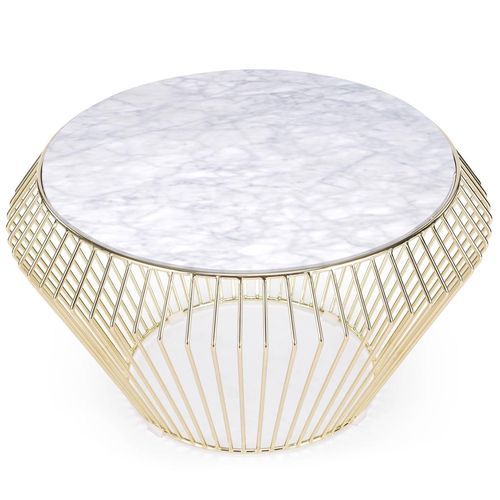 Table basse ronde marbre blanc et métal doré Nalisi - Photo n°3; ?>