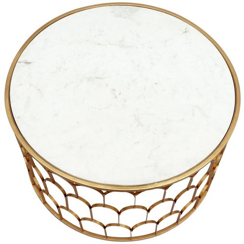 Table basse ronde marbre blanc et métal doré Nalisi 2 - Photo n°2; ?>