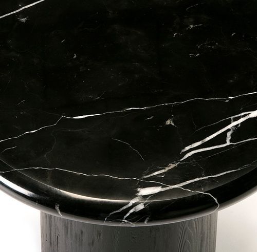 Table basse ronde marbre et pied bois noir D 70 cm - Photo n°2; ?>