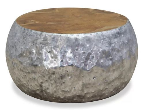 Table basse ronde métal argenté et teck massif foncé Vedi - Photo n°2; ?>