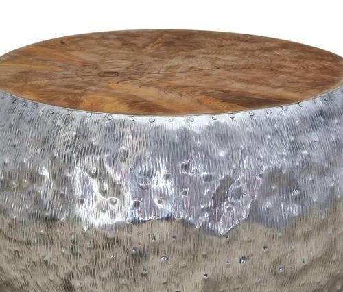 Table basse ronde métal argenté et teck massif foncé Vedi - Photo n°3; ?>