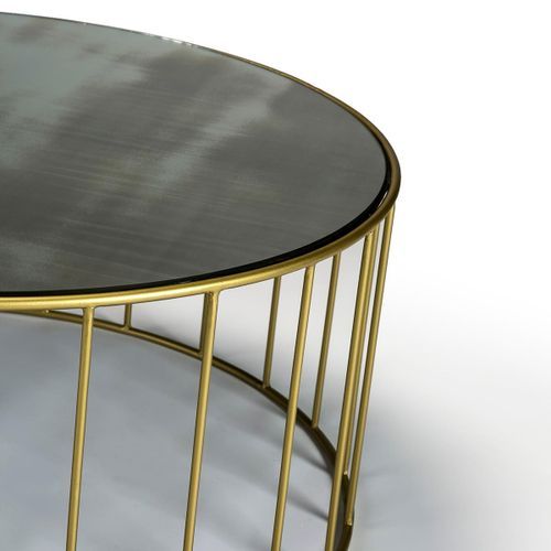 Table basse ronde miroir noir et métal doré Zen - Photo n°2; ?>