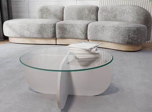 Table basse ronde moderne blanche et verre trempé Lova 75 cm - Photo n°2; ?>