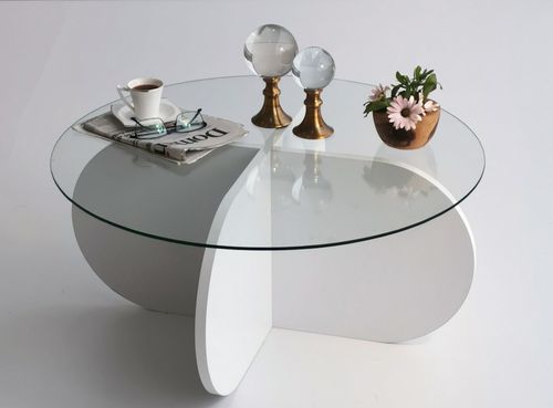 Table basse ronde moderne blanche et verre trempé Lova 75 cm - Photo n°3; ?>