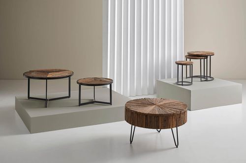 Table basse ronde style industriel bois recyclé et métal noir laqué mat Karat 70 cm - Photo n°2; ?>