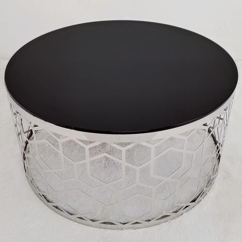 Table basse ronde verre noir et pieds métal argenté Oreli 80 cm - Photo n°2; ?>
