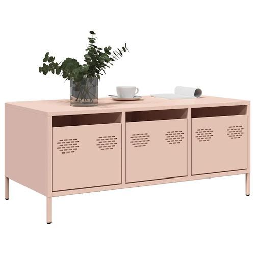 Table basse rose 101,5x50x43,5 cm acier laminé à froid - Photo n°3; ?>