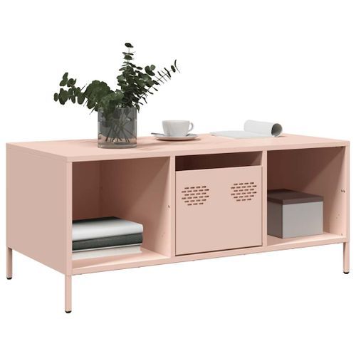 Table basse rose 101,5x50x43,5 cm acier laminé à froid - Photo n°3; ?>