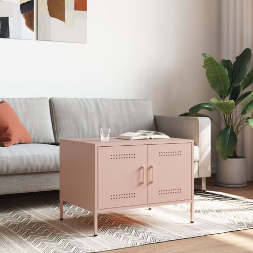 Table basse rose 68x50x50,5 cm acier laminé à froid - Photo n°2; ?>