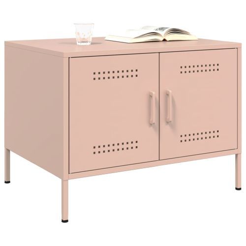 Table basse rose 68x50x50,5 cm acier laminé à froid - Photo n°3; ?>