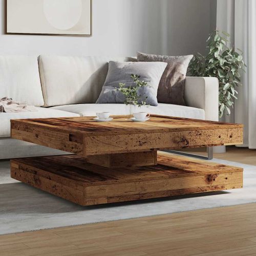 Table basse rotative à 360 degrés vieux bois 90x90x34,5 cm - Photo n°3; ?>