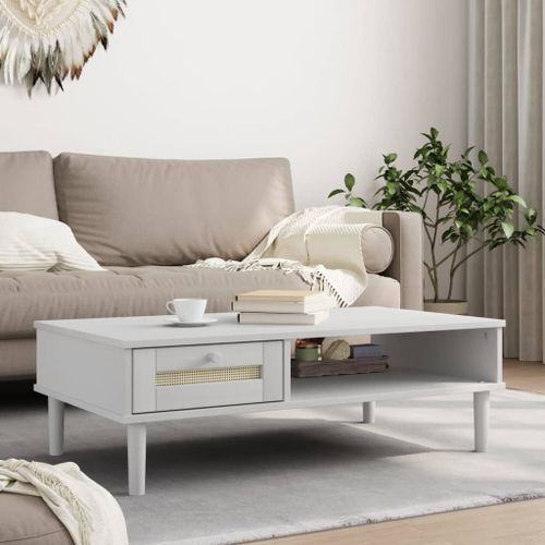 Table basse SENJA aspect rotin blanc 100x55x33 cm bois massif - Photo n°2; ?>