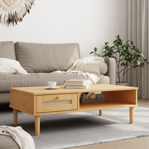 Table basse SENJA aspect rotin marron 100x55x33 cm bois massif - Photo n°2; ?>