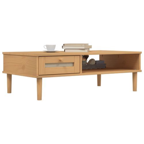 Table basse SENJA aspect rotin marron 100x55x33 cm bois massif - Photo n°3; ?>