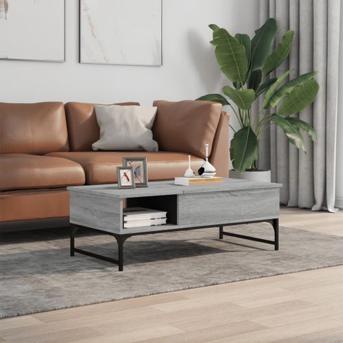 Table basse sonoma gris 100x50x35 cm bois d'ingénierie et métal - Photo n°3; ?>