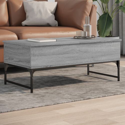 Table basse sonoma gris 100x50x40 cm bois d'ingénierie et métal - Photo n°2; ?>