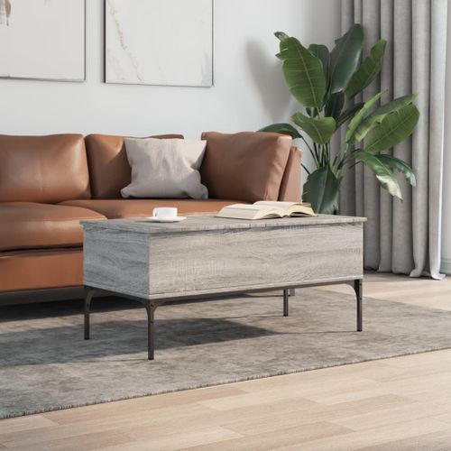 Table basse sonoma gris 100x50x45 cm bois d'ingénierie et métal - Photo n°3; ?>