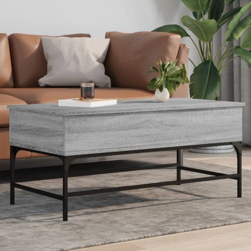 Table basse sonoma gris 100x50x45 cm bois d'ingénierie et métal - Photo n°2; ?>