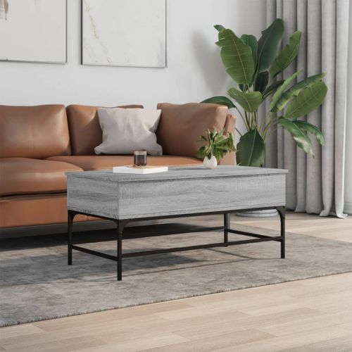 Table basse sonoma gris 100x50x45 cm bois d'ingénierie et métal - Photo n°3; ?>