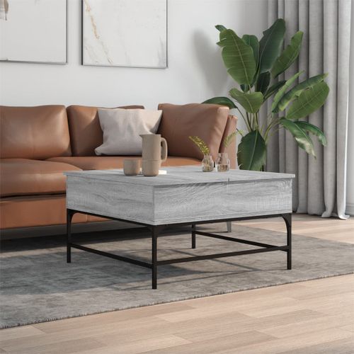 Table basse sonoma gris 80x80x45 cm bois d'ingénierie et métal - Photo n°3; ?>