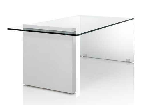 Table basse verre transparent et pied bois blanc Luni L 110 cm - Photo n°2; ?>