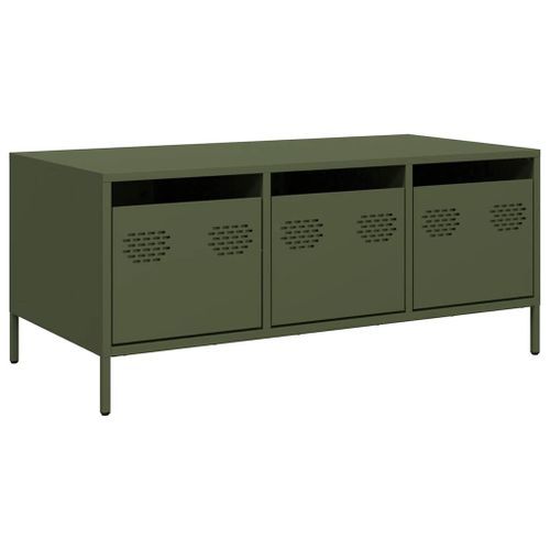 Table basse vert olive 101,5x50x43,5 cm acier laminé à froid - Photo n°2; ?>