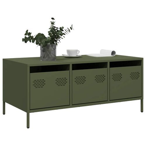 Table basse vert olive 101,5x50x43,5 cm acier laminé à froid - Photo n°3; ?>