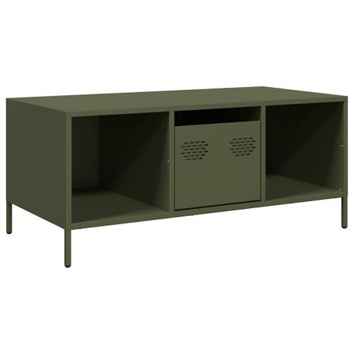 Table basse vert olive 101,5x50x43,5 cm acier laminé à froid - Photo n°2; ?>