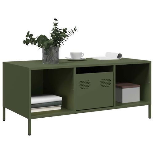 Table basse vert olive 101,5x50x43,5 cm acier laminé à froid - Photo n°3; ?>