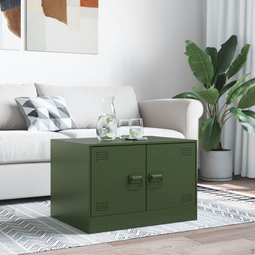 Table basse vert olive 67x50x44 cm acier - Photo n°3; ?>