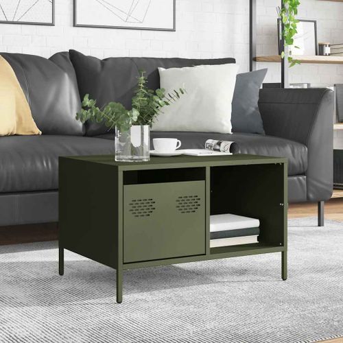 Table basse vert olive 68,5x50x43,5 cm acier laminé à froid - Photo n°3; ?>