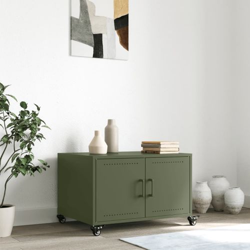 Table basse vert olive 68x50x43,5 cm acier laminé à froid - Photo n°3; ?>