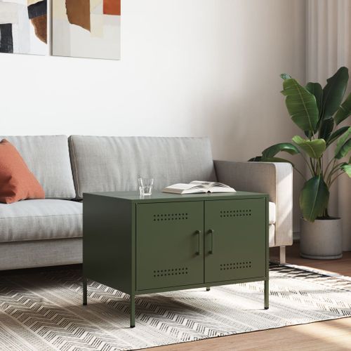 Table basse vert olive 68x50x50,5 cm acier laminé à froid - Photo n°2; ?>