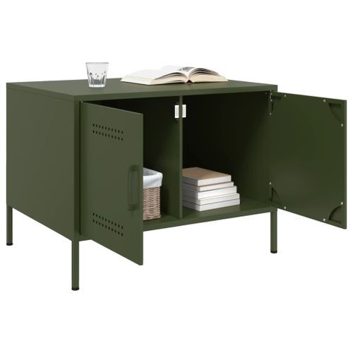 Table basse vert olive 68x50x50,5 cm acier laminé à froid - Photo n°3; ?>