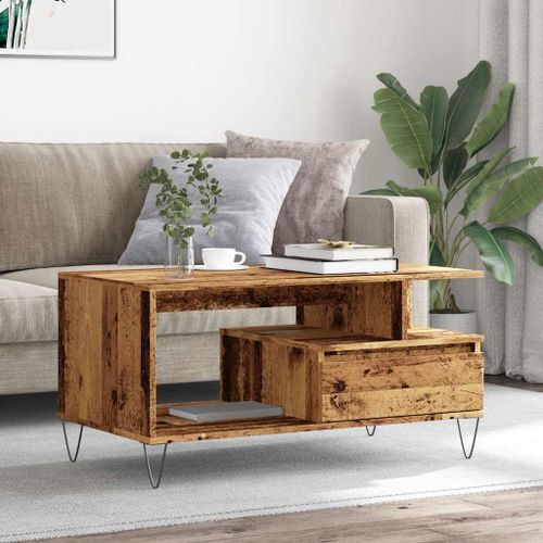 Table basse vieux bois 90x49x45 cm bois d'ingénierie - Photo n°3; ?>