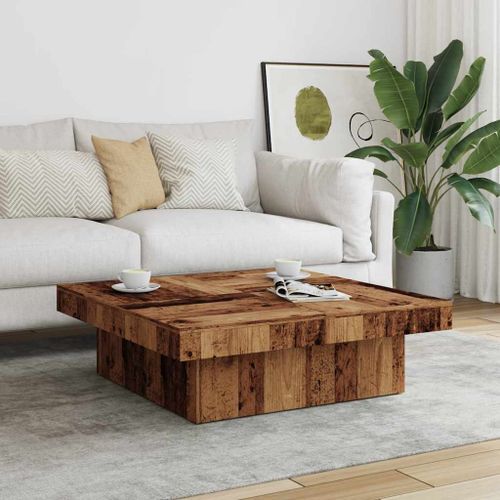 Table basse vieux bois 90x90x28 cm bois d'ingénierie - Photo n°3; ?>