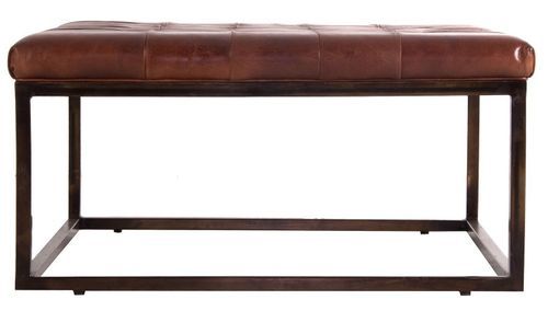 Table basse vintage cuir marron et pieds métal Hillso - Photo n°2; ?>
