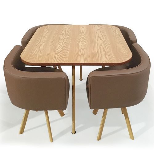 Table bois chêne clair et 4 chaises similicuir taupe Paolo - Photo n°2; ?>
