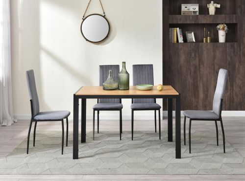 Table bois clair et 4 chaises velours gris pieds métal noir Arber - Photo n°2; ?>