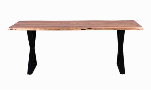Table bois massif acacia naturel et pieds croisés acier noir Vintal 200 cm - Photo n°2; ?>
