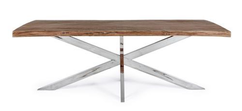 Table bois massif d'acacia et pieds acier chromé Arka 220 cm - Photo n°2; ?>