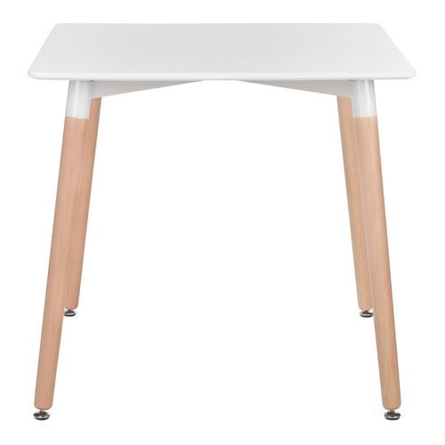 Table carrée 80cm blanc brillant et pieds bois naturel Welly - Photo n°2; ?>