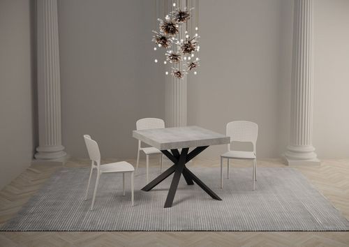Table carrée 90x90 cm extensible 90 à 184 cm gris ciment et pieds arrondis entrelacés anthracite Karzy - Photo n°3; ?>